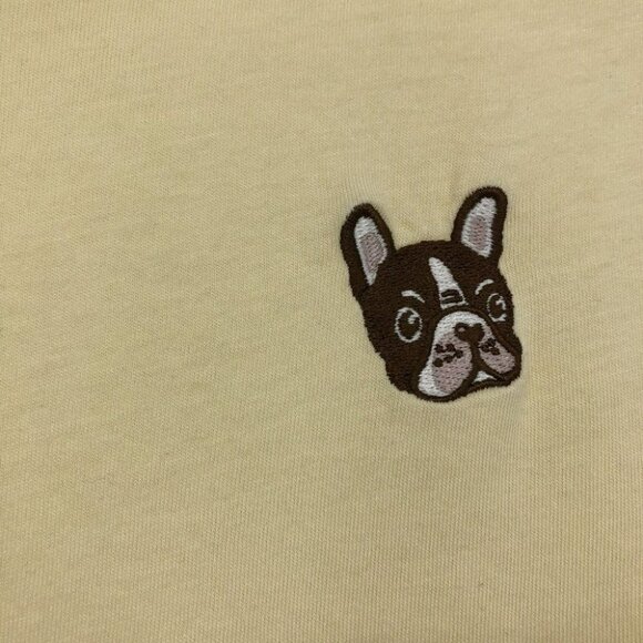 Aritzia Sunday Best Candy crewneck pastel yellow t-shirt Bulldog patch - Picture 12 of 16